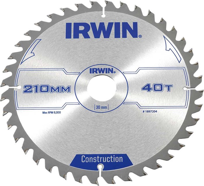 Tooled Up | Irwin Irwin ATB Construction Circular Saw Blade 210mm 40T 30mm Irwin Irwin ATB Construction Circular Saw Blade 210mm 40T 30mm
