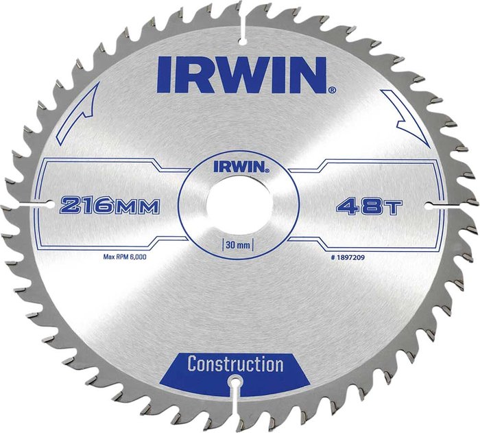 Tooled Up | Irwin Irwin ATB Construction Circular Saw Blade 216mm 48T 30mm Irwin Irwin ATB Construction Circular Saw Blade 216mm 48T 30mm