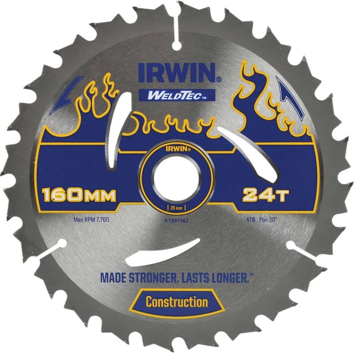 Tooled Up | Irwin Irwin Weldtec Construction Saw Blade 160mm 24T 20mm Irwin Irwin Weldtec Construction Saw Blade 160mm 24T 20mm
