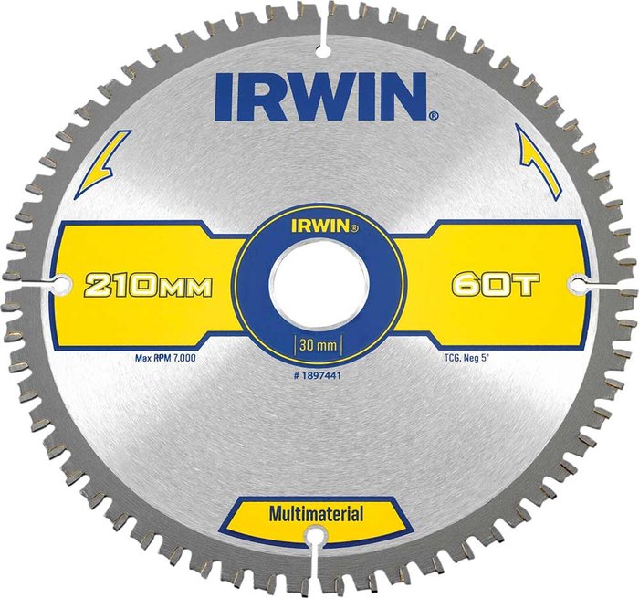 Tooled Up | Irwin Irwin Multi Material Circular Saw Blade 210mm 60T 30mm Irwin Irwin Multi Material Circular Saw Blade 210mm 60T 30mm
