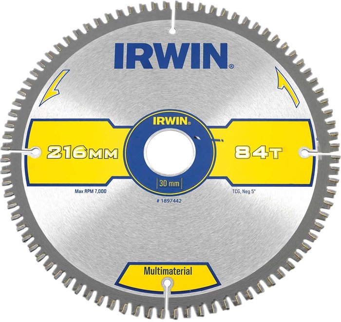 Tooled Up | Irwin Irwin Multi Material Circular Saw Blade 216mm 84T 30mm Irwin Irwin Multi Material Circular Saw Blade 216mm 84T 30mm