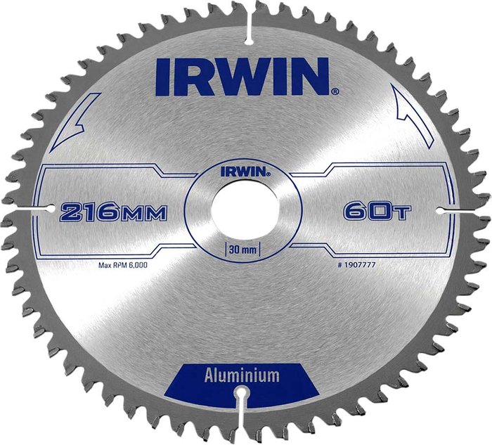 Tooled Up | Irwin Irwin Aluminium Non-Ferrous Metal Saw Blade 216mm 60T 30mm Irwin Irwin Aluminium Non-Ferrous Metal Saw Blade 216mm 60T 30mm