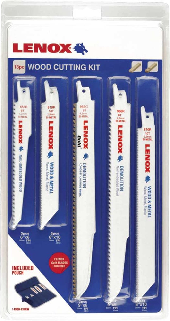 Tooled Up | Lenox Lenox 13 Piece Wood Cutting Reciprocating Sabre Saw Blade Set Lenox Lenox 13 Piece Wood Cutting Reciprocating Sabre Saw Blade Set