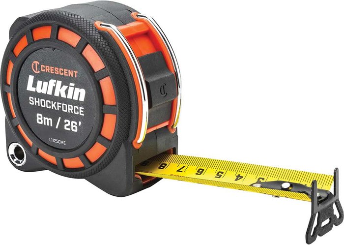 Tooled Up | Lufkin Crescent Lufkin Shockforce Dual Sided Tape Measure Imperial & Metric 26ft / 8m 30mm Lufkin Crescent Lufkin Shockforce Dual Sided Tape Measure Imperial & Metric 26ft / 8m 30mm