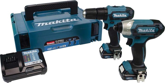 Tooled Up | Makita Makita CLX228AJ 12v Max CXT Cordless Combi Drill and Impact Driver Kit 2 x 2ah Li-ion Charger Case Makita Makita CLX228AJ 12v Max CXT Cordless Combi Drill and Impact Driver Kit 2 x 2ah Li-ion Charger Case