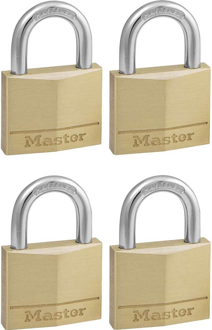Tooled Up | Masterlock Masterlock Solid Brass Padlock Pack of 4 Keyed Alike 40mm Standard Masterlock Masterlock Solid Brass Padlock Pack of 4 Keyed Alike 40mm Standard