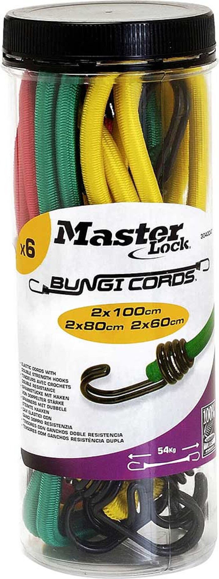 Tooled Up | MASTER LOCK 6 Piece Bungee Cords Jar Double Strength Reverse Hook MLK3040E - Master Lock MASTER LOCK 6 Piece Bungee Cords Jar Double Strength Reverse Hook MLK3040E - Master Lock