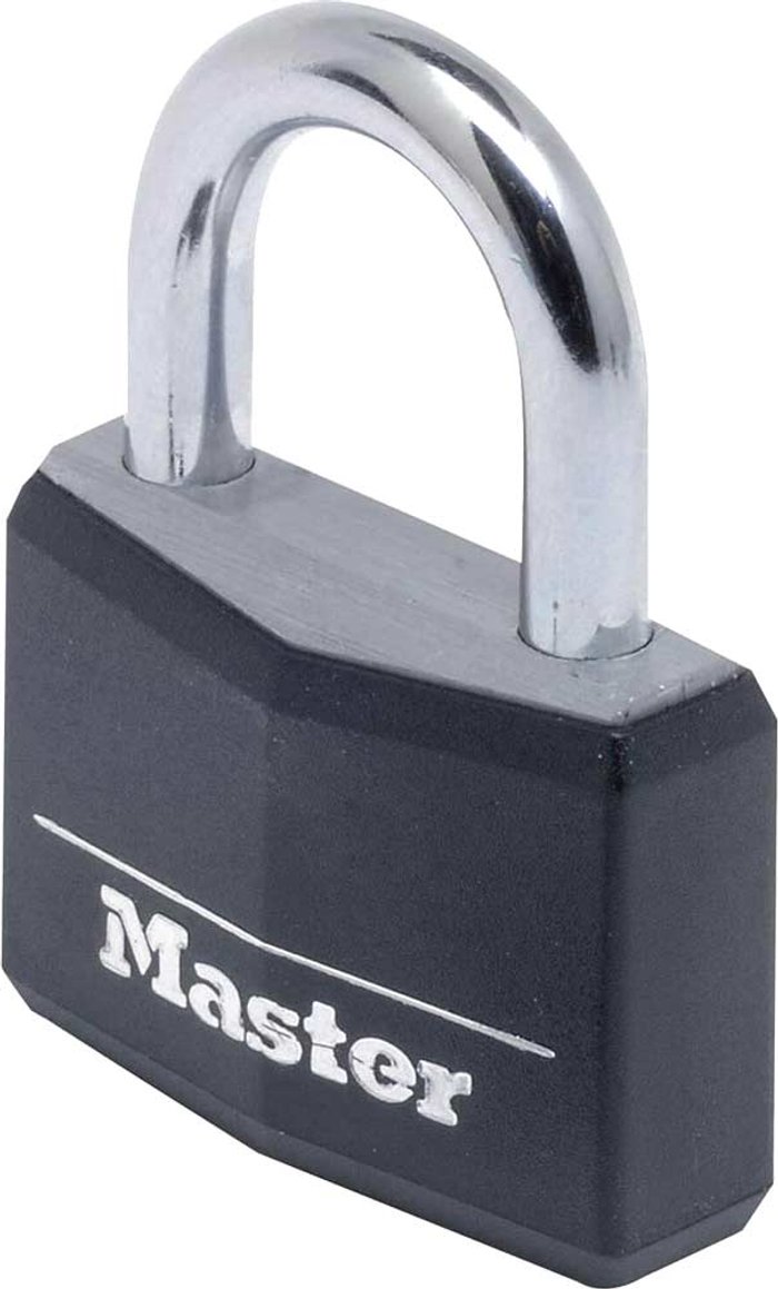 Tooled Up | MASTER LOCK Master Lock - 9140BLK Aluminium Black Vinyl Cover 40mm Padlock 4 Pin MASTER LOCK Master Lock - 9140BLK Aluminium Black Vinyl Cover 40mm Padlock 4 Pin