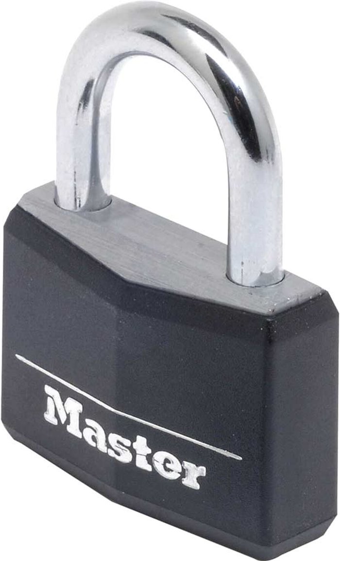 Tooled Up | MASTER LOCK Aluminium Black Vinyl Cover 50mm Padlock 4-Pin MLK9150BLK MASTER LOCK Aluminium Black Vinyl Cover 50mm Padlock 4-Pin MLK9150BLK