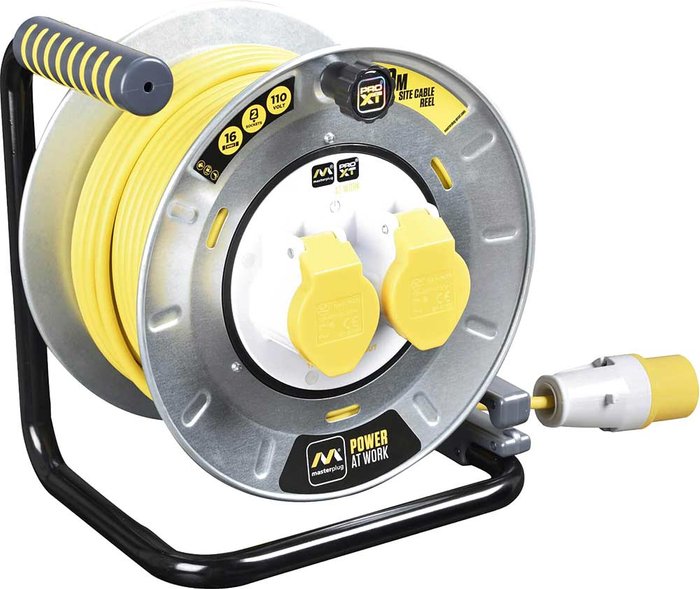 Tooled Up | Masterplug Masterplug Pro-XT 4 Socket Metal Open Reel High Visibility Cable - 40m 13A Masterplug Masterplug Pro-XT 4 Socket Metal Open Reel High Visibility Cable - 40m 13A