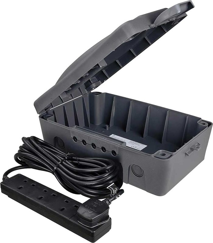 Tooled Up | Masterplug Outdoor Weatherproof Power Box Kit With 10M 4 Gang Extension Lead - Black Masterplug Outdoor Weatherproof Power Box Kit With 10M 4 Gang Extension Lead - Black