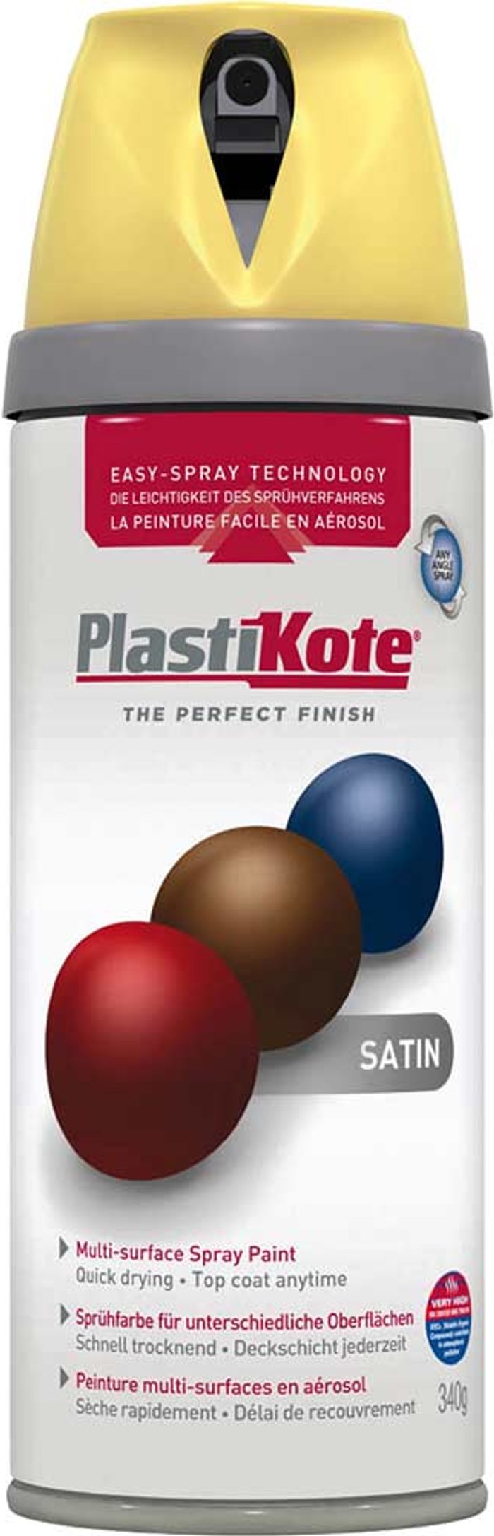 Tooled Up | Plastikote Plastikote Premium Satin Aerosol Spray Paint Daffodil 400ml Plastikote Plastikote Premium Satin Aerosol Spray Paint Daffodil 400ml