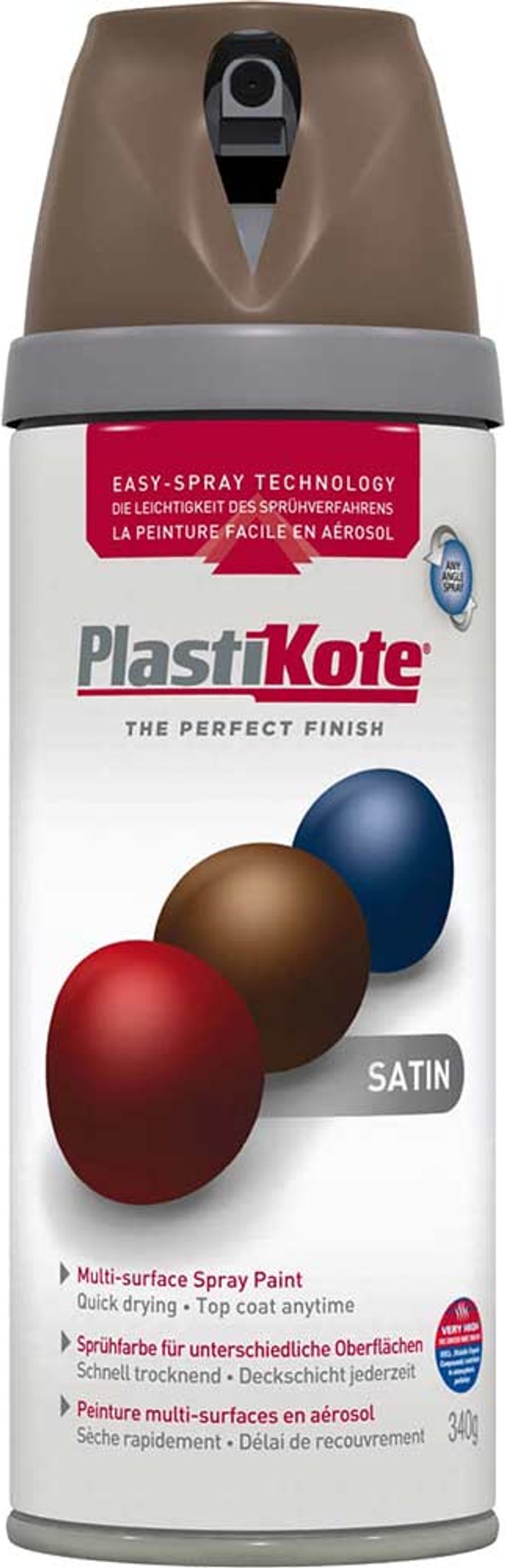Tooled Up | Plastikote Plastikote Premium Satin Aerosol Spray Paint Chocolate 400ml Plastikote Plastikote Premium Satin Aerosol Spray Paint Chocolate 400ml