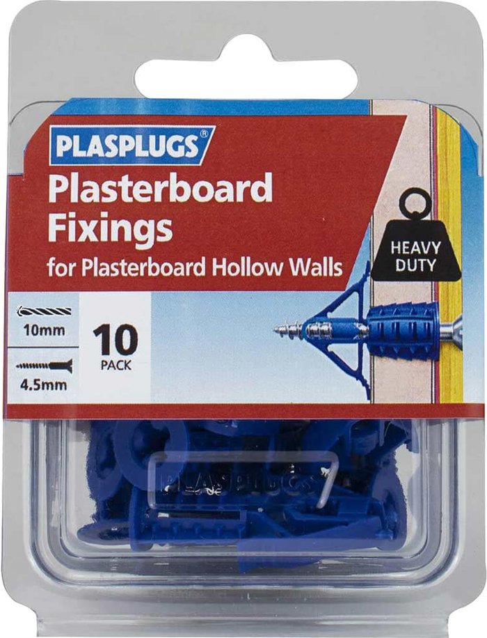 Tooled Up | Plasplug Plasplugs Heavy Duty Plasterboard Hollow Wall Fixings Pack of 10 Plasplug Plasplugs Heavy Duty Plasterboard Hollow Wall Fixings Pack of 10