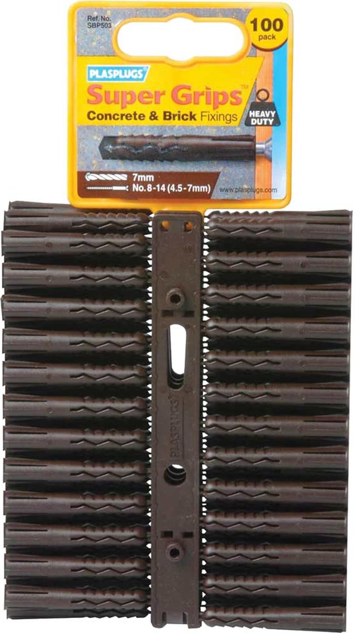 Tooled Up | Plasplug Plasplugs Heavy Duty Super Grips Concrete and Brick Fixings Pack of 100 Plasplug Plasplugs Heavy Duty Super Grips Concrete and Brick Fixings Pack of 100