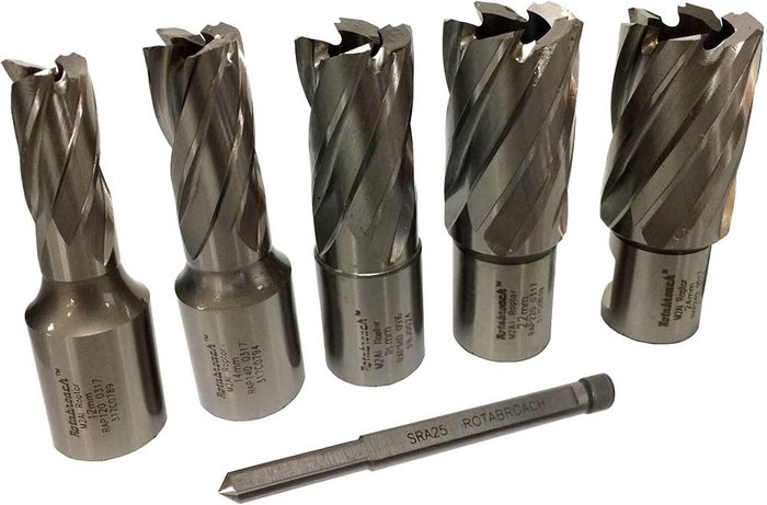 Tooled Up | Rotabroach Rotabroach 5 Piece Raptor Mag Drill Hole Cutter Set and Pilot Rotabroach Rotabroach 5 Piece Raptor Mag Drill Hole Cutter Set and Pilot