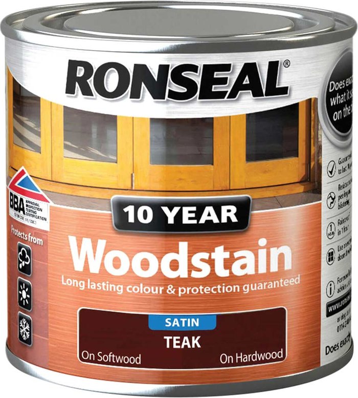 Tooled Up | Ronseal Ronseal 10 Year Wood Stain Teak 250ml Ronseal Ronseal 10 Year Wood Stain Teak 250ml