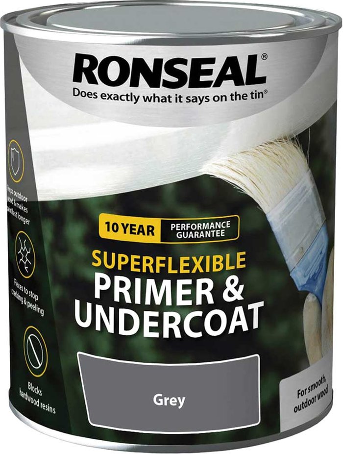 Tooled Up | Ronseal Ronseal Super Flexible Wood Primer and Undercoat Grey 750ml Ronseal Ronseal Super Flexible Wood Primer and Undercoat Grey 750ml