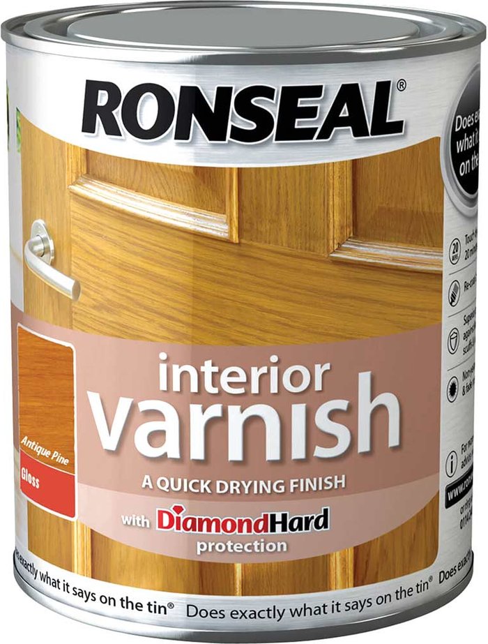 Tooled Up | Ronseal Ronseal Interior Quick Dry Gloss Varnish Antique Pine 750ml Ronseal Ronseal Interior Quick Dry Gloss Varnish Antique Pine 750ml