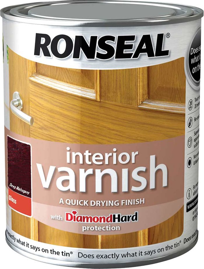 Tooled Up | Ronseal Ronseal Interior Quick Dry Gloss Varnish Deep Mahogany 250ml Ronseal Ronseal Interior Quick Dry Gloss Varnish Deep Mahogany 250ml