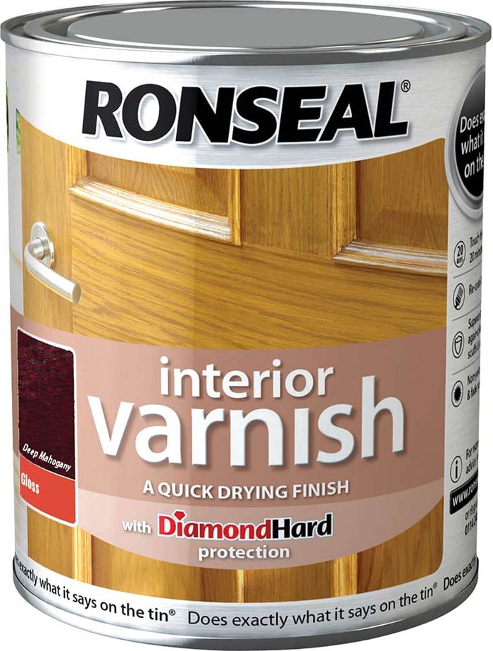Tooled Up | Ronseal Ronseal Interior Quick Dry Gloss Varnish Deep Mahogany 750ml Ronseal Ronseal Interior Quick Dry Gloss Varnish Deep Mahogany 750ml