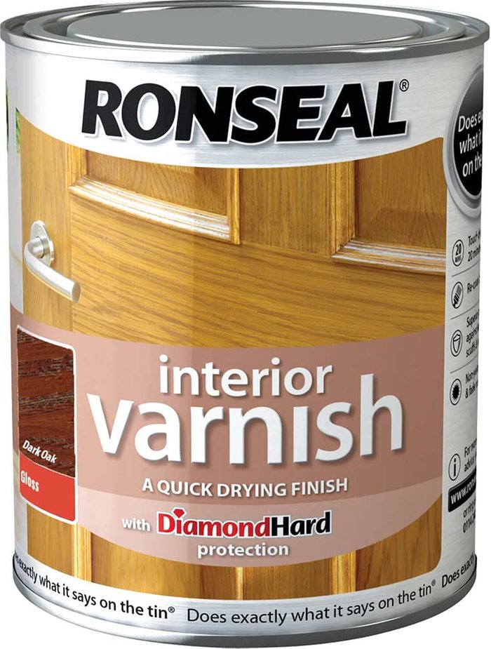 Tooled Up | Ronseal Ronseal Interior Quick Dry Gloss Varnish Dark Oak 250ml Ronseal Ronseal Interior Quick Dry Gloss Varnish Dark Oak 250ml