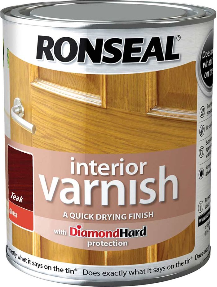 Tooled Up | Ronseal Ronseal Interior Quick Dry Gloss Varnish Teak 750ml Ronseal Ronseal Interior Quick Dry Gloss Varnish Teak 750ml