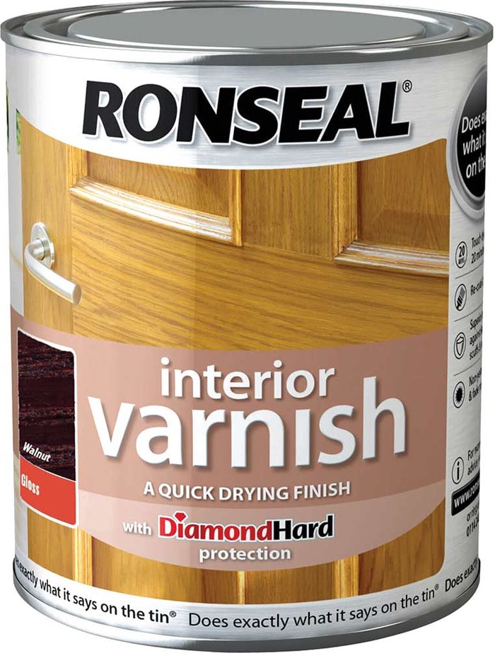 Tooled Up | Ronseal Ronseal Interior Quick Dry Gloss Varnish Walnut 750ml Ronseal Ronseal Interior Quick Dry Gloss Varnish Walnut 750ml