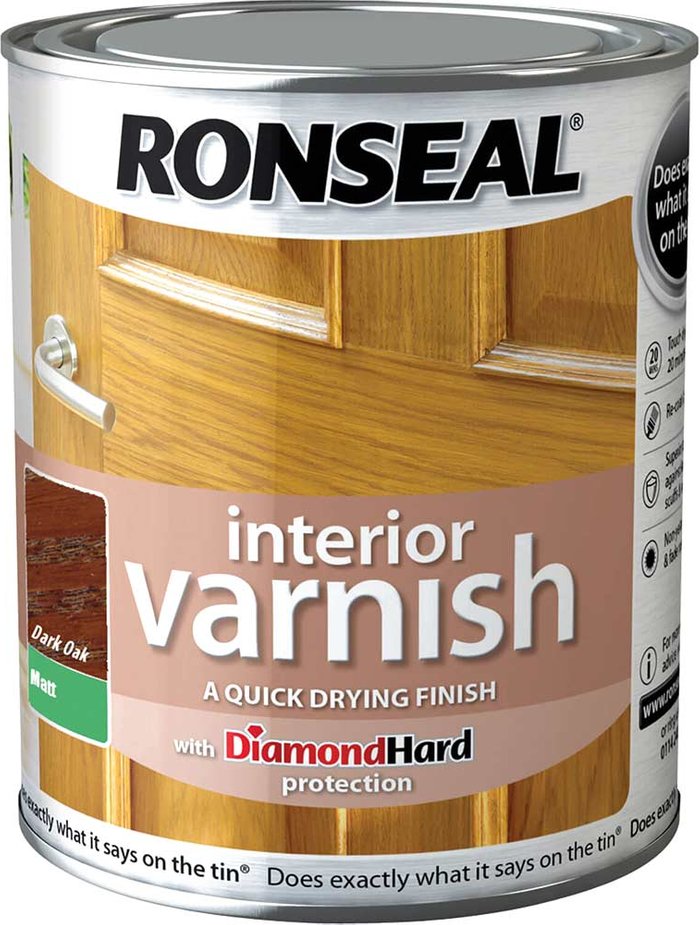 Tooled Up | Ronseal Ronseal Interior Matt Quick Dry Varnish Dark Oak 250ml Ronseal Ronseal Interior Matt Quick Dry Varnish Dark Oak 250ml