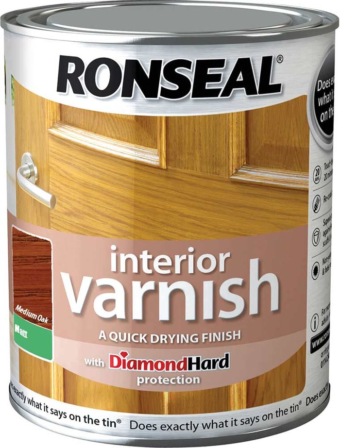 Tooled Up | Ronseal Ronseal Interior Matt Quick Dry Varnish Medium Oak 250ml Ronseal Ronseal Interior Matt Quick Dry Varnish Medium Oak 250ml
