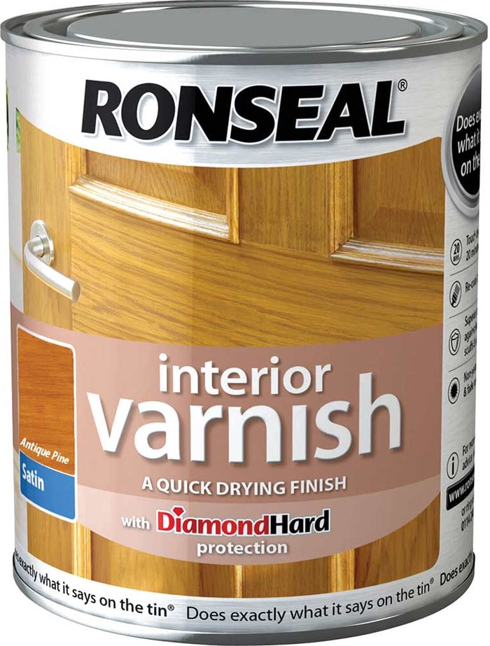 Tooled Up | Ronseal Ronseal Interior Satin Quick Dry Varnish Antique Pine 750ml Ronseal Ronseal Interior Satin Quick Dry Varnish Antique Pine 750ml