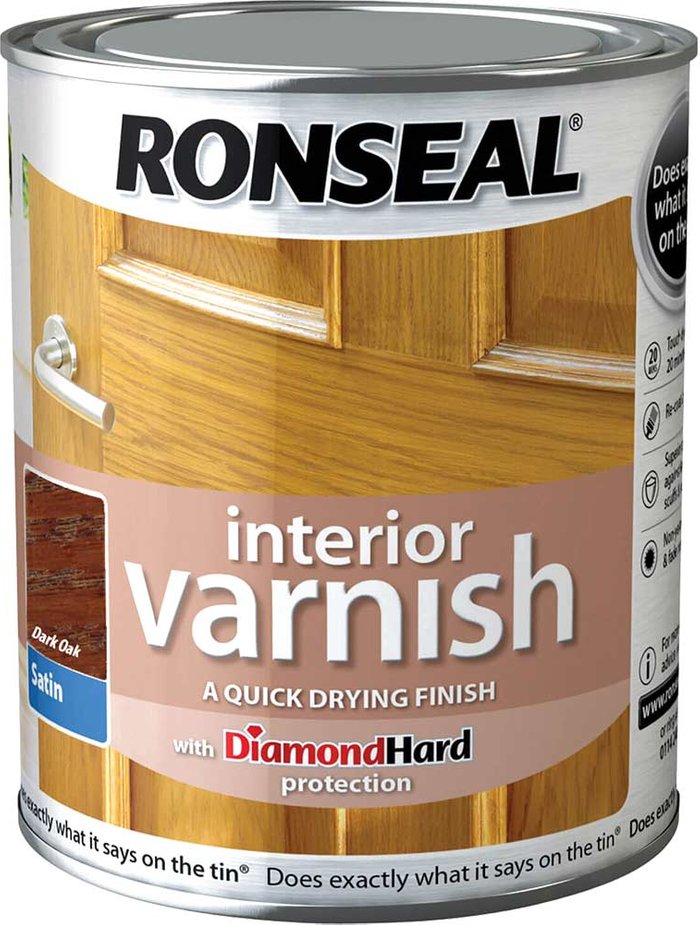 Tooled Up | Ronseal Ronseal Interior Satin Quick Dry Varnish Dark Oak 250ml Ronseal Ronseal Interior Satin Quick Dry Varnish Dark Oak 250ml