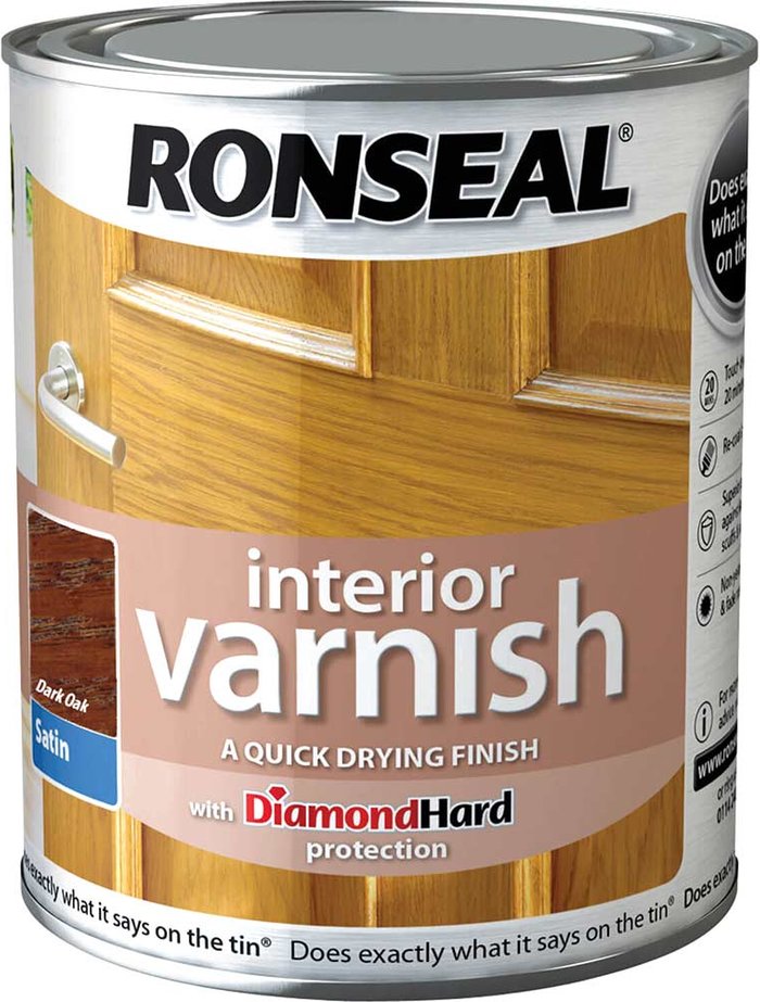 Tooled Up | Ronseal Ronseal Interior Satin Quick Dry Varnish Dark Oak 750ml Ronseal Ronseal Interior Satin Quick Dry Varnish Dark Oak 750ml