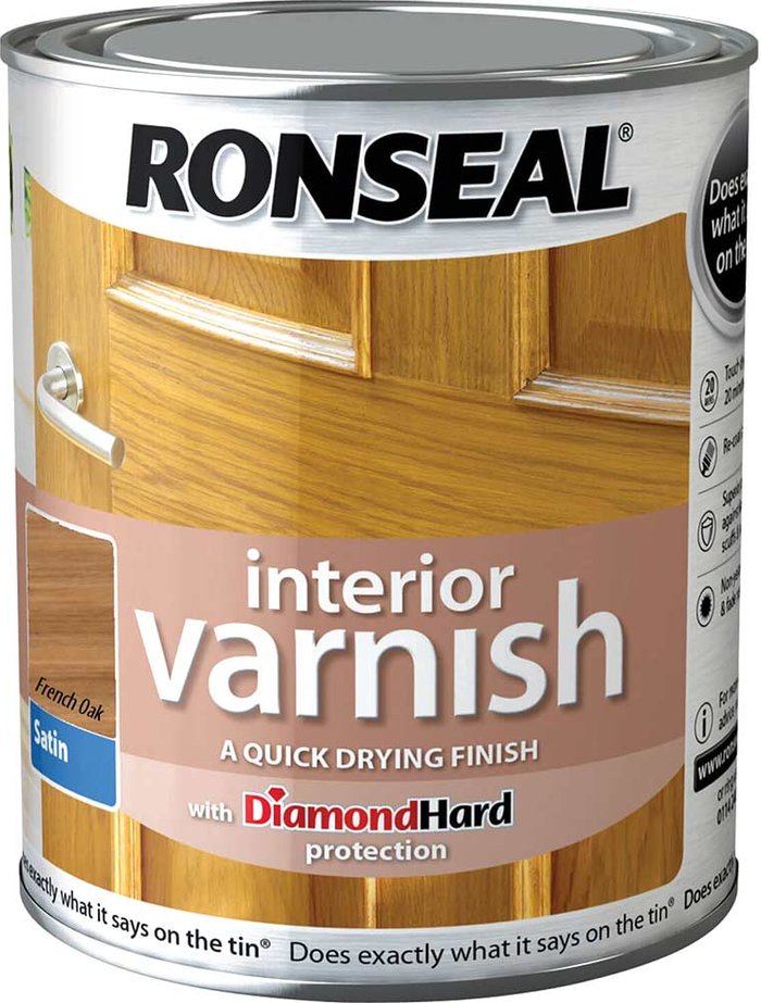 Tooled Up | Ronseal Ronseal Interior Satin Quick Dry Varnish French Oak 250ml Ronseal Ronseal Interior Satin Quick Dry Varnish French Oak 250ml