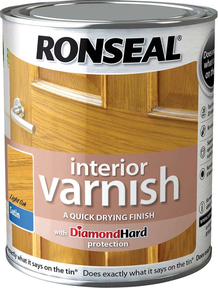 Tooled Up | Ronseal Ronseal Interior Satin Quick Dry Varnish Light Oak 250ml Ronseal Ronseal Interior Satin Quick Dry Varnish Light Oak 250ml