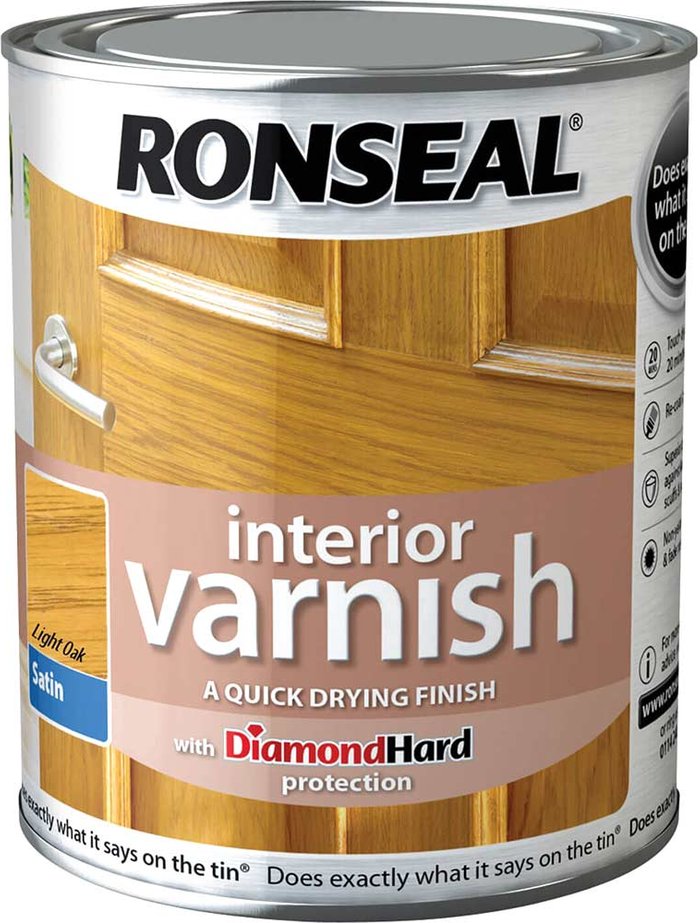 Tooled Up | Ronseal Ronseal Interior Satin Quick Dry Varnish Light Oak 750ml Ronseal Ronseal Interior Satin Quick Dry Varnish Light Oak 750ml