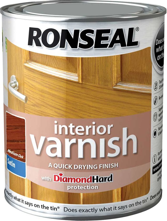 Tooled Up | Ronseal Ronseal Interior Satin Quick Dry Varnish Medium Oak 250ml Ronseal Ronseal Interior Satin Quick Dry Varnish Medium Oak 250ml