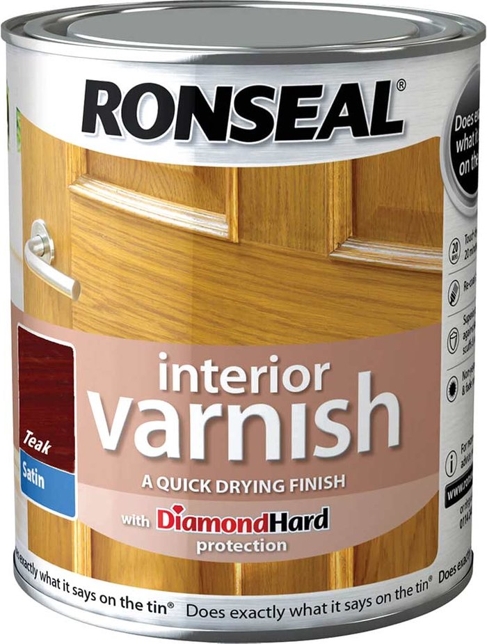 Tooled Up | Ronseal Ronseal Interior Satin Quick Dry Varnish Teak 250ml Ronseal Ronseal Interior Satin Quick Dry Varnish Teak 250ml
