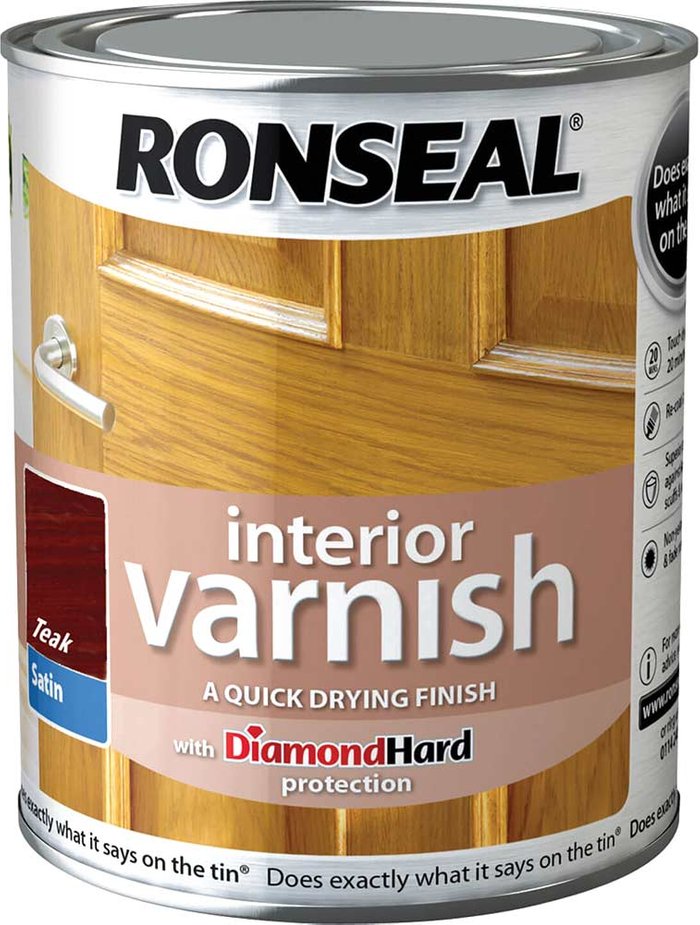 Tooled Up | Ronseal Ronseal Interior Satin Quick Dry Varnish Teak 750ml Ronseal Ronseal Interior Satin Quick Dry Varnish Teak 750ml