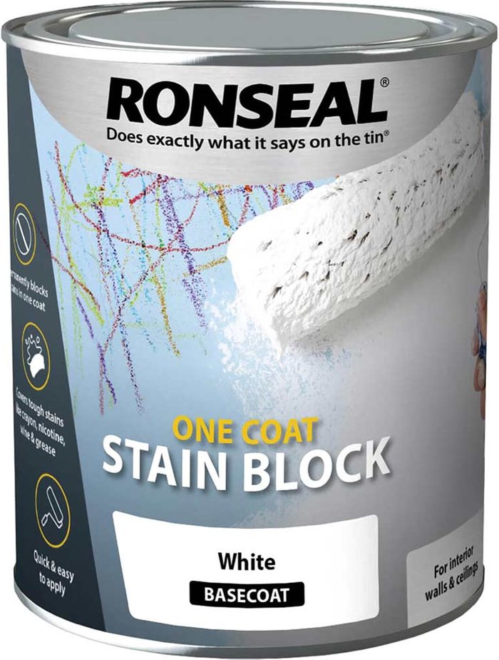 Tooled Up | Ronseal Ronseal One Coat Stain Block Paint White 750ml Ronseal Ronseal One Coat Stain Block Paint White 750ml