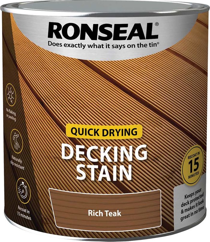 Tooled Up | Ronseal Ronseal Quick Drying Decking Stain 2.5l Rich Teak Ronseal Ronseal Quick Drying Decking Stain 2.5l Rich Teak