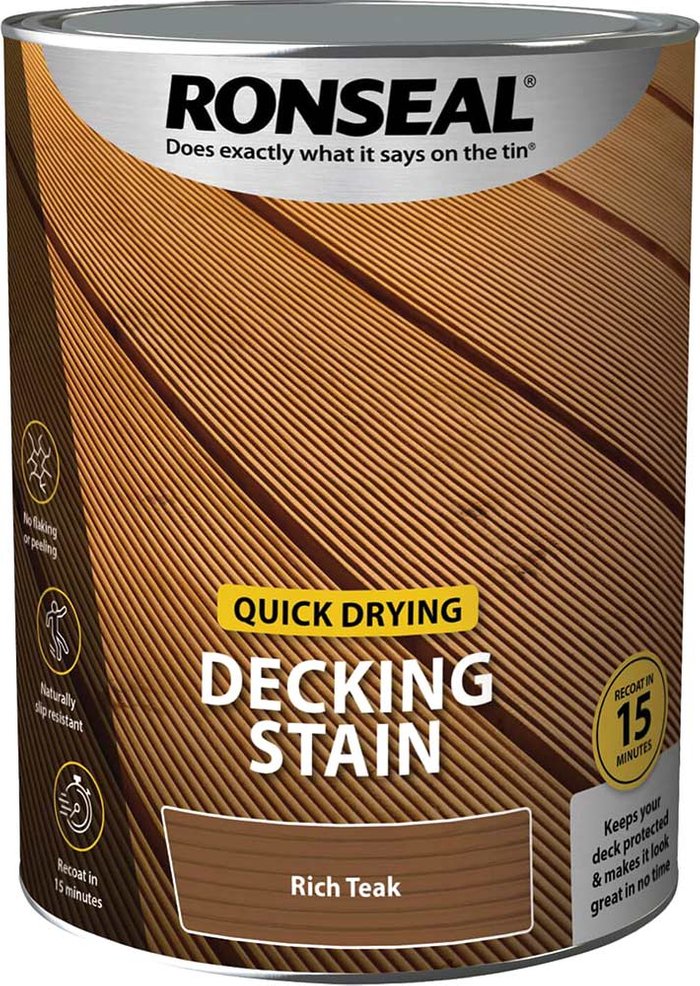 Tooled Up | Ronseal Ronseal Quick Drying Decking Stain 5l Rich Teak Ronseal Ronseal Quick Drying Decking Stain 5l Rich Teak