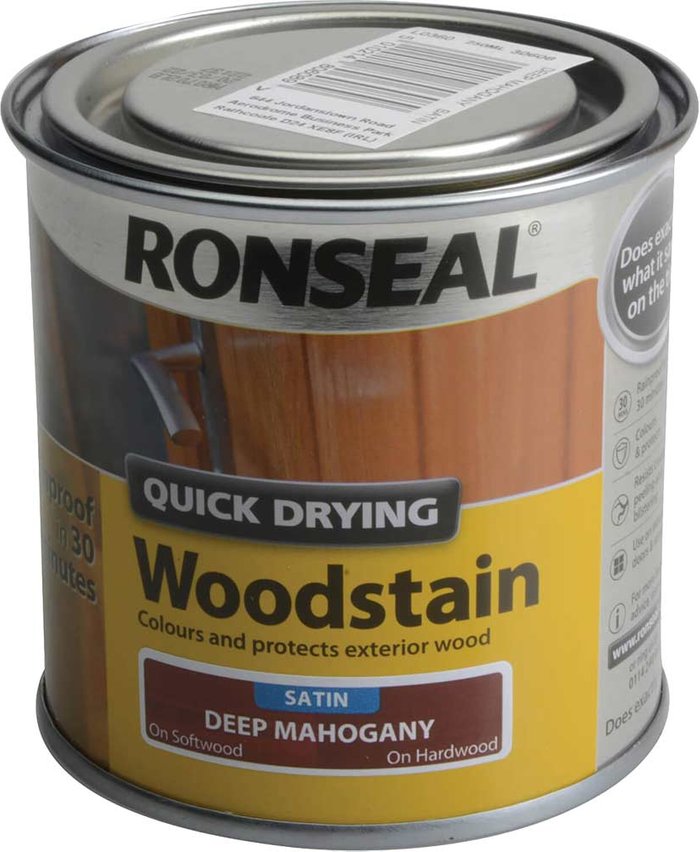 Tooled Up | Ronseal Ronseal Quick Dry Satin Woodstain Deep Mahogany 250ml Ronseal Ronseal Quick Dry Satin Woodstain Deep Mahogany 250ml
