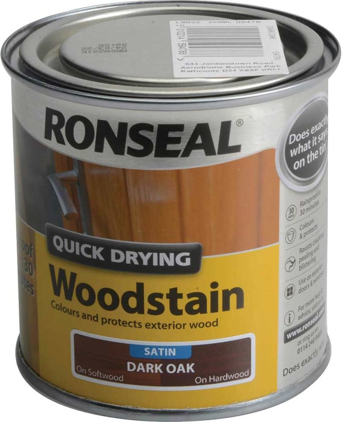 Tooled Up | Ronseal Ronseal Quick Dry Satin Woodstain Dark Oak 250ml Ronseal Ronseal Quick Dry Satin Woodstain Dark Oak 250ml