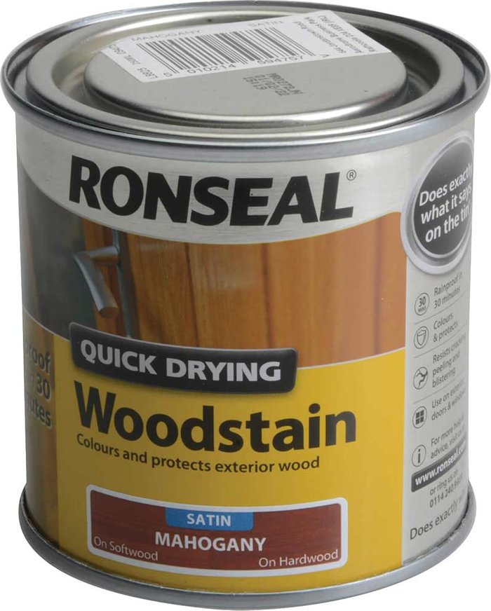 Tooled Up | Ronseal Ronseal Quick Dry Satin Woodstain Mahogany 250ml Ronseal Ronseal Quick Dry Satin Woodstain Mahogany 250ml