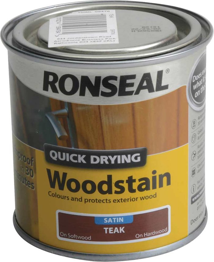Tooled Up | Ronseal Ronseal Quick Dry Satin Woodstain Teak 250ml Ronseal Ronseal Quick Dry Satin Woodstain Teak 250ml