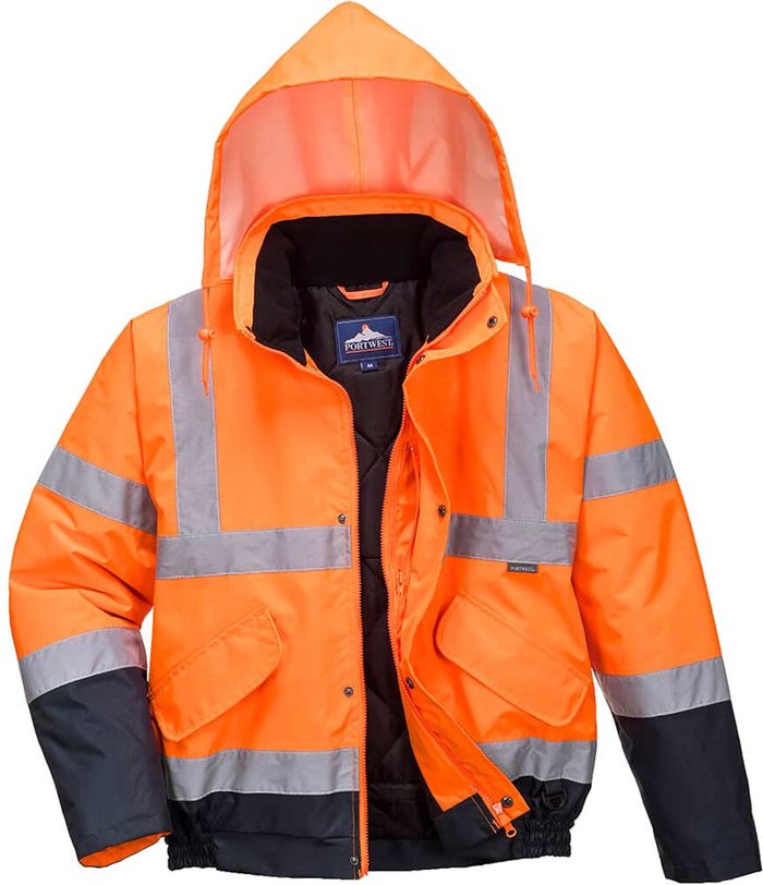 Tooled Up | 300D Oxford Weave Industry Oxford Weave 300D Class 3 Two Tone Hi Vis Bomber Jacket Orange / Navy S 300D Oxford Weave Industry Oxford Weave 300D Class 3 Two Tone Hi Vis Bomber Jacket Orange / Navy S