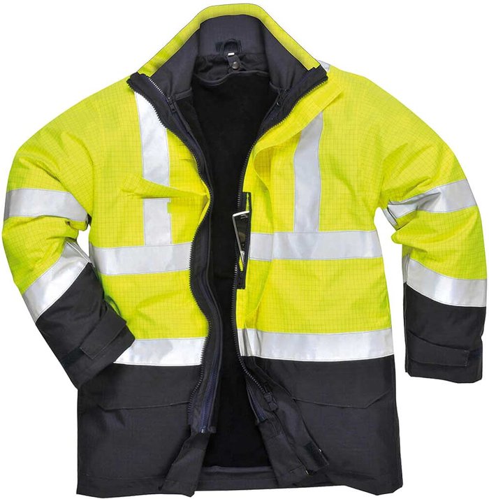Tooled Up | Bizflame Biz Flame Hi Vis Flame Resistant Rain Multi Protection Jacket Yellow / Navy S Bizflame Biz Flame Hi Vis Flame Resistant Rain Multi Protection Jacket Yellow / Navy S