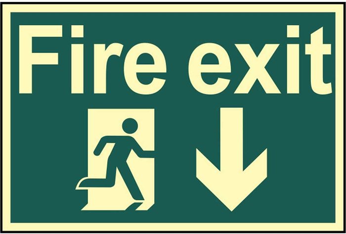 Tooled Up | Scan Scan Fire Exit Running Man Arrow Down Sign 300mm 200mm Photoluminescent Scan Scan Fire Exit Running Man Arrow Down Sign 300mm 200mm Photoluminescent