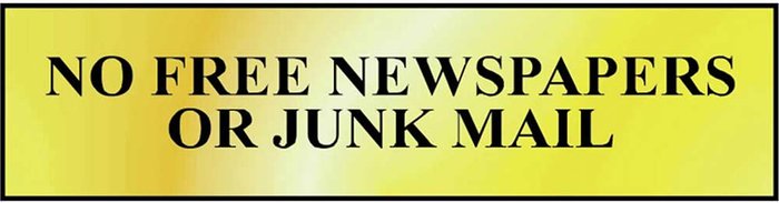 Tooled Up | Scan Scan Brass Effect No Free Newspapers Or Junk Mail Sign 200mm 50mm Standard Scan Scan Brass Effect No Free Newspapers Or Junk Mail Sign 200mm 50mm Standard